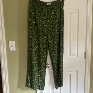 Green Patterned Wide-Leg Pants